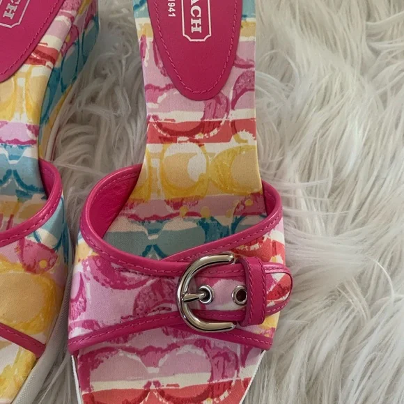 NEW Vintage Coach Hampton Multicolor Pastel Wedges- 9 - Picture 8 of 8